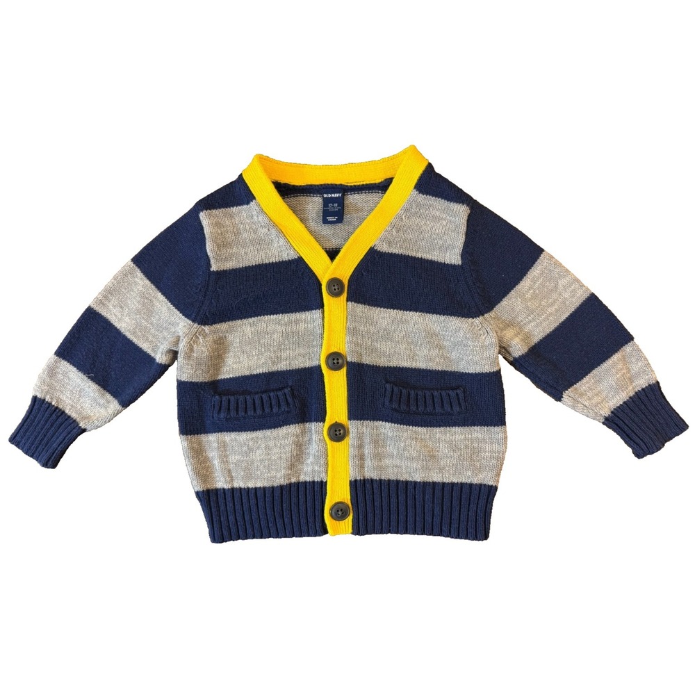 Old Navy Boys Cardigan Sweater Clothes 12/18 Months Striped Button Up Blue Gray
